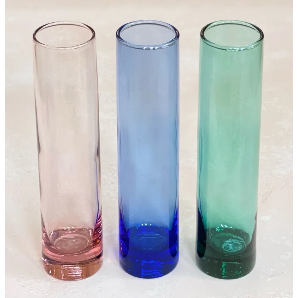 Set of 3 Vintage Libbey Glass Bud Vases Pink Blue Green